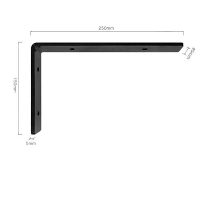 DT Ironcraft Heavy Duty Shelf Brackets - L Shape 250x150x40mm (2 Pairs Black)