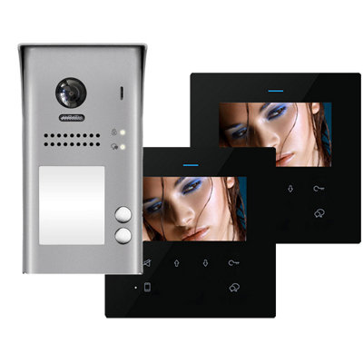 DT607C 2-Flat Video Door Entry Intercom Kit with DF4 Black Monitors