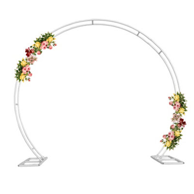 Dual Circle Arch Stand Metal Frame Round Garden Arbors- 2.6m x 2.2m, White