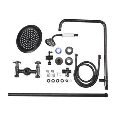 Dual-control Retro Bathroom Shower Faucet Set with Ceramic Handheld Shower