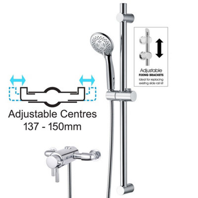 Dual Control Thermostatic Exposed Shower Mixer Valve 137mm 150mm Centres + Riser