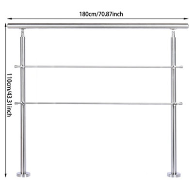 Dual Cross Bar Design Sturdy Stainless Steel Step Railing 180cm W x 110cm H