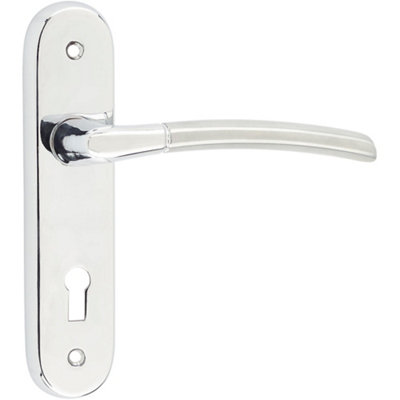Dual Finish Aluminium Suite Door Handle with Lockplate in Polished and Satin Chrome - Interior Lever on Backplate