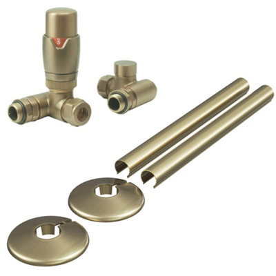 Dual Fuel Thermostatic Radiator Valve Set, Corner, Brushed Brass, 1/2 ...