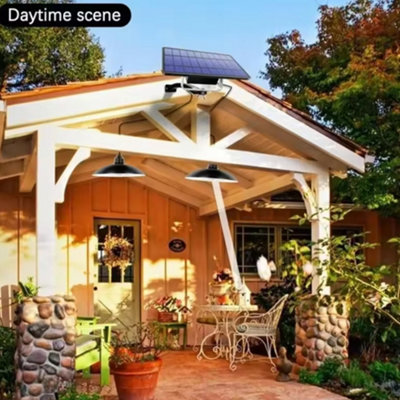 Double Head Solar Powered LED Pendant Light With Motion Sensor & Remote - Indoor/Outdoor For Garage, Shed, Barn, Gazebo (6500-7000K)