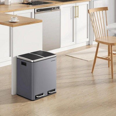 Dual Kitchen Bin, Compact Recycling Container, Pedal Waste Sorter with ...