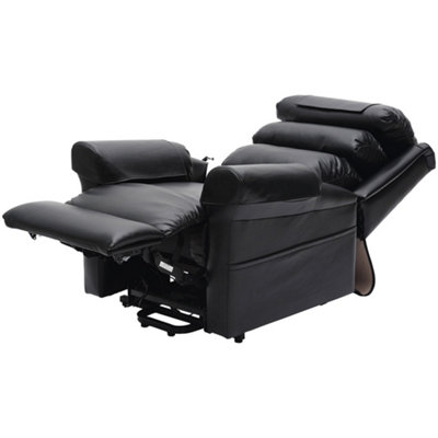 Dual Motor Rise and Recline Armchair - Waterfall Pillow - Black PU Leather
