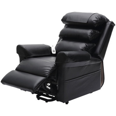 Dual Motor Rise and Recline Armchair - Waterfall Pillow - Black PU Leather