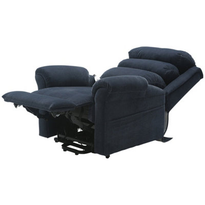 Dual Motor Rise and Recline Armchair - Waterfall Pillow - Blue Chenille Fabric