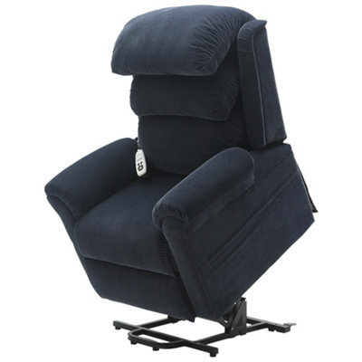 Dual Motor Rise and Recline Armchair - Waterfall Pillow - Blue Chenille Fabric