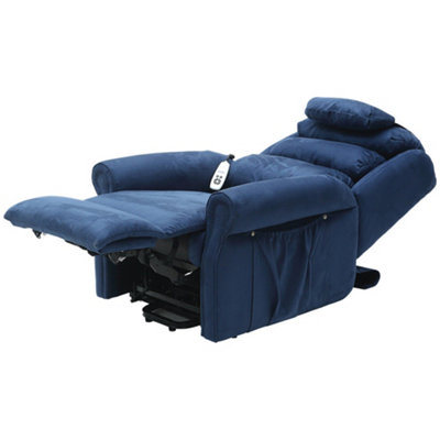 Dual Motor Rise and Recline Armchair - Waterfall Pillow - Blue Suedette Fabric