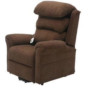 Dual Motor Rise and Recline Armchair - Waterfall Pillow - Brown Chenille Fabric