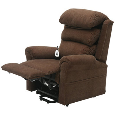 Dual Motor Rise and Recline Armchair - Waterfall Pillow - Brown Chenille Fabric