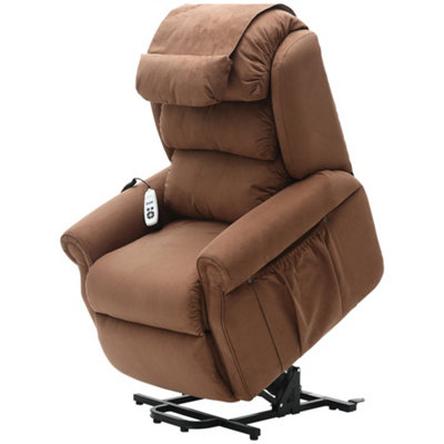 Dual Motor Rise and Recline Armchair - Waterfall Pillow - Brown Suedette Fabric