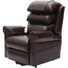 Dual Motor Rise and Recline Armchair - Waterfall Pillow - Chestnut PU Leather