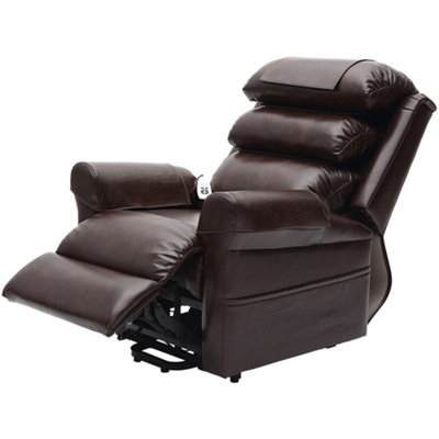 Dual Motor Rise and Recline Armchair - Waterfall Pillow - Chestnut PU Leather