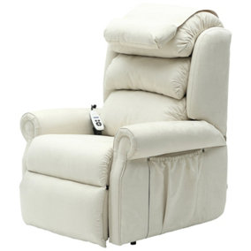 Dual Motor Rise and Recline Armchair - Waterfall Pillow - Cream Suedette Fabric