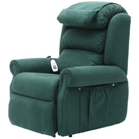 Dual Motor Rise and Recline Armchair - Waterfall Pillow - Green Suedette Fabric