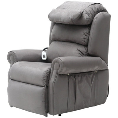 Dual Motor Rise and Recline Armchair - Waterfall Pillow - Grey Suedette Fabric