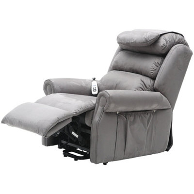Dual Motor Rise and Recline Armchair - Waterfall Pillow - Grey Suedette Fabric