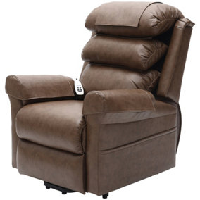 Dual Motor Rise and Recline Armchair - Waterfall Pillow - Nutmeg PU Leather