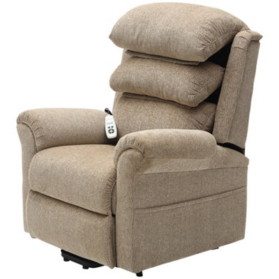 Dual Motor Rise and Recline Armchair - Waterfall Pillow Oatmeal Chenille Fabric