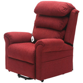 Dual Motor Rise and Recline Armchair - Waterfall Pillow - Red Chenille Fabric