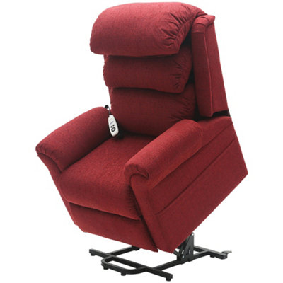 Dual Motor Rise and Recline Armchair - Waterfall Pillow - Red Chenille Fabric