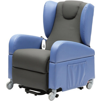 Dual Motor Rise and Recline Lounge Chair - Wipe Clean PU Fabric Black and Blue