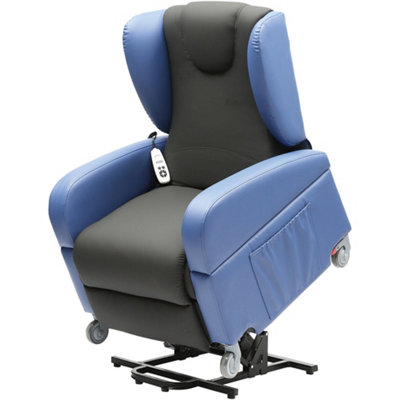 Dual Motor Rise and Recline Lounge Chair - Wipe Clean PU Fabric Black and Blue