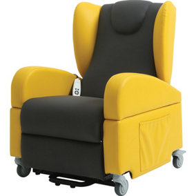 Dual Motor Rise and Recline Lounge Chair - Wipe Clean PU Fabric Black and Yellow
