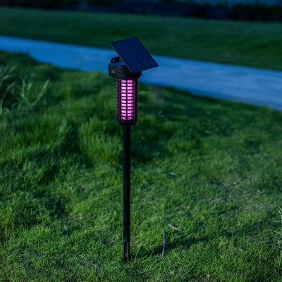 Dual Powered Garden Insect Killer Lamp - Solar or USB Rechargeable Staked Rainproof Zapper with 15 LEDs - Zap Flies, Midges & Bugs