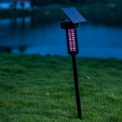 Dual Powered Garden Insect Killer Lamp - Solar or USB Rechargeable Staked Rainproof Zapper with 15 LEDs - Zap Flies, Midges & Bugs