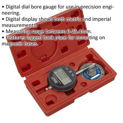 Dual Reading Digital Dial Bore Gauge - 0mm to 25.4mm - Metric & Imperial