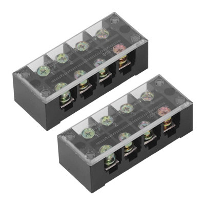 Dual Row Screw Clamp Terminal Block with Clear Cover for Bridge Lighting-60A 600V,2pcs,4 Positions