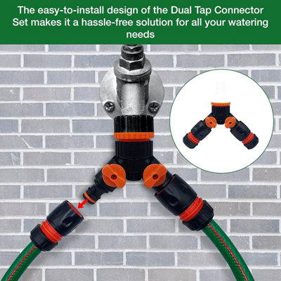 Dual Tap Connector Set - Two Premium Hose End Connectors with 3rd Male Tap Connector Included for Inline Use - Hozelock Compatible - 3