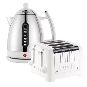 Dualit 4 Slice Toaster & 1.5 Litre Kettle High Gloss LITE Breakfast Set, White