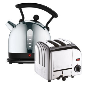 Dualit Classic 2 Slice Toaster & 2 Litre Dome Kettle Breakfast Set, Black/Stainless Steel