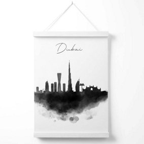 Dubai Watercolour Skyline City Poster with Hanger / 33cm / White
