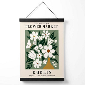 Dublin Green and White Flower Market Exhibition Medium Poster with Black Hanger