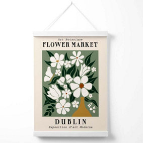 Dublin Green and White Flower Market Exhibition Poster with Hanger / 33cm / White