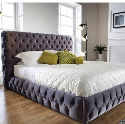 Duchess Chunky Velvet Bed Frame Buttoned Sides - Doorstep Delivery Only ...