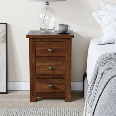 Duchy Acacia 3 Drawer Brown Bedside Table - Fully Assembled By Roseland Furniture