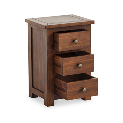 Duchy Acacia 3 Drawer Brown Bedside Table - Fully Assembled By Roseland Furniture