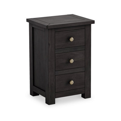 Duchy Acacia Black 3 Drawer Bedside Table Fully Assembled - By Roseland Furniture