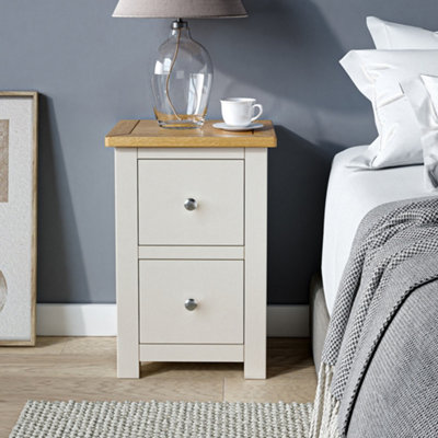 Duchy Cream 2 Drawer Bedside Table with Oak Top Fully Assembled - By Roseland Furniture