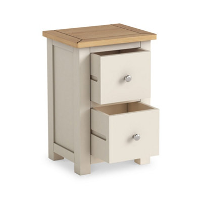 Duchy Cream 2 Drawer Bedside Table with Oak Top Fully Assembled - By Roseland Furniture