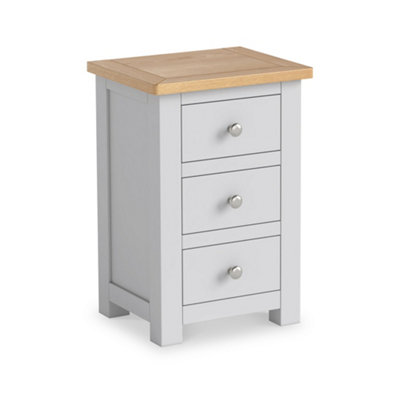 Duchy Grey 3 Drawer Bedside Table with Oak Top Fully Assembled - By Roseland Furniture