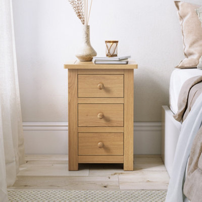 Duchy Oak 3 Drawer Bedside Table Fully Assembled - By Roseland Furniture