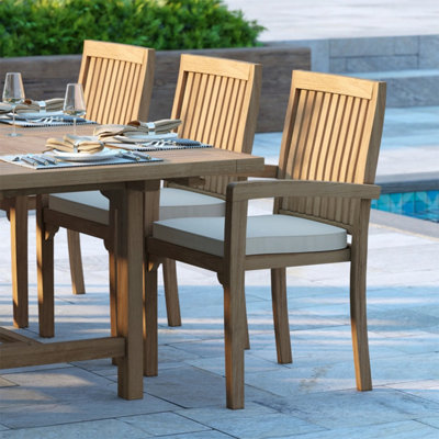 Duchy Teak Garden Outdoor Dining Table & 8 Seat Chair Set - With Cream ...